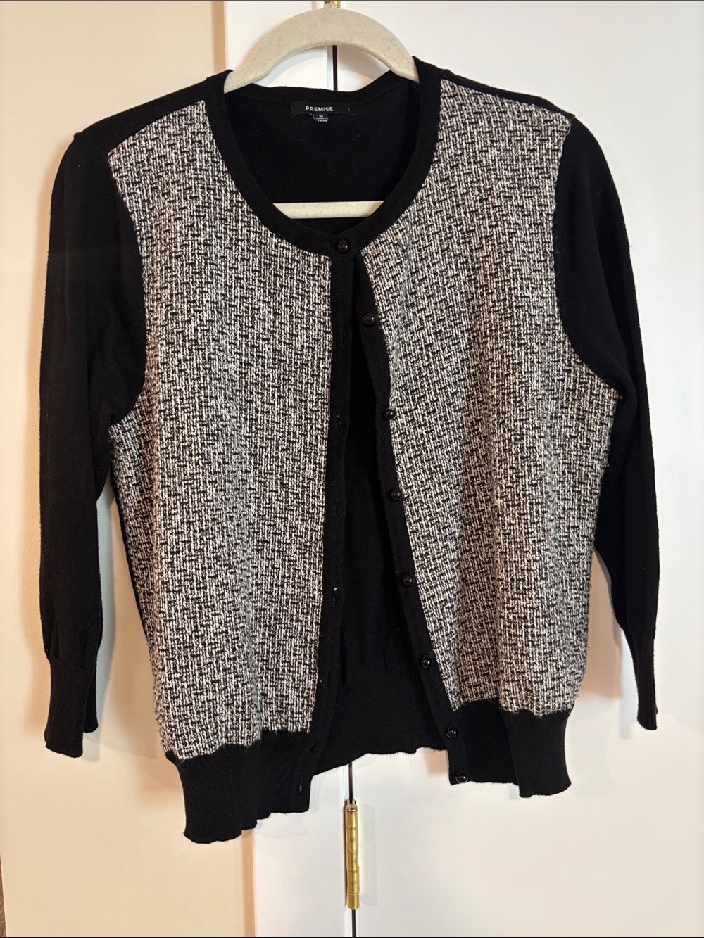 Premier Black and Gray Textured Front Button Cardigan